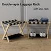 IOCCIOBB Luggage Rack 4 Pcs Folding Suitcase Rack - Solid Wood Hotel Luggage Rack, Travel Organizer with Shoe Shelf, 2 Layers Suitcase Stand for Guest Room, 27.61719.7Inch (Color : Black) view 4