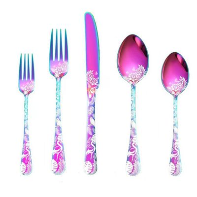 90-Piece Color Silverware Set for 18,Color Flatware Set,Unique Pattern Design,Stainless Steel Cutlery Knives Forks Spoons Sets for Home Kitchen Restaurant Hotel Housewarming Wedding Gift