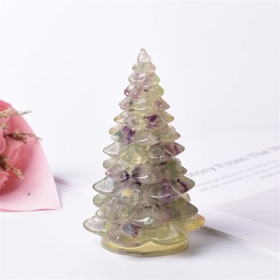 AtkitS 1PC Natural Gemstone Resin Fluorite Luck Tree Ornaments Christmas Trees Silicone Home Decoration Crafts Figurine (Color : Style 2)