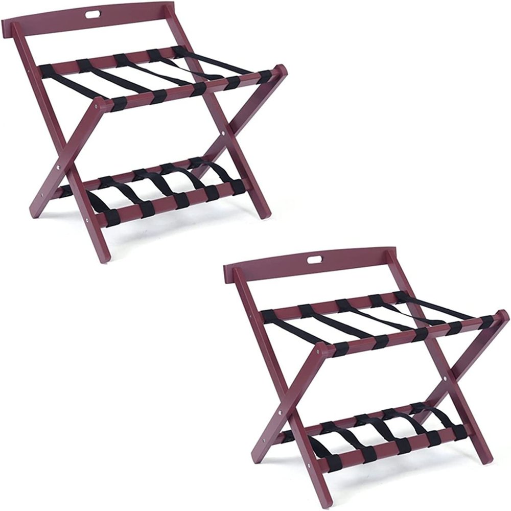 IOCCIOBB Wooden Luggage Rack - Folding Bedroom Suitcase Stand, Space Saving Suitcase Holder, with Shoe Shelf Hotel Storage Rack, Travel Break Folding Stool