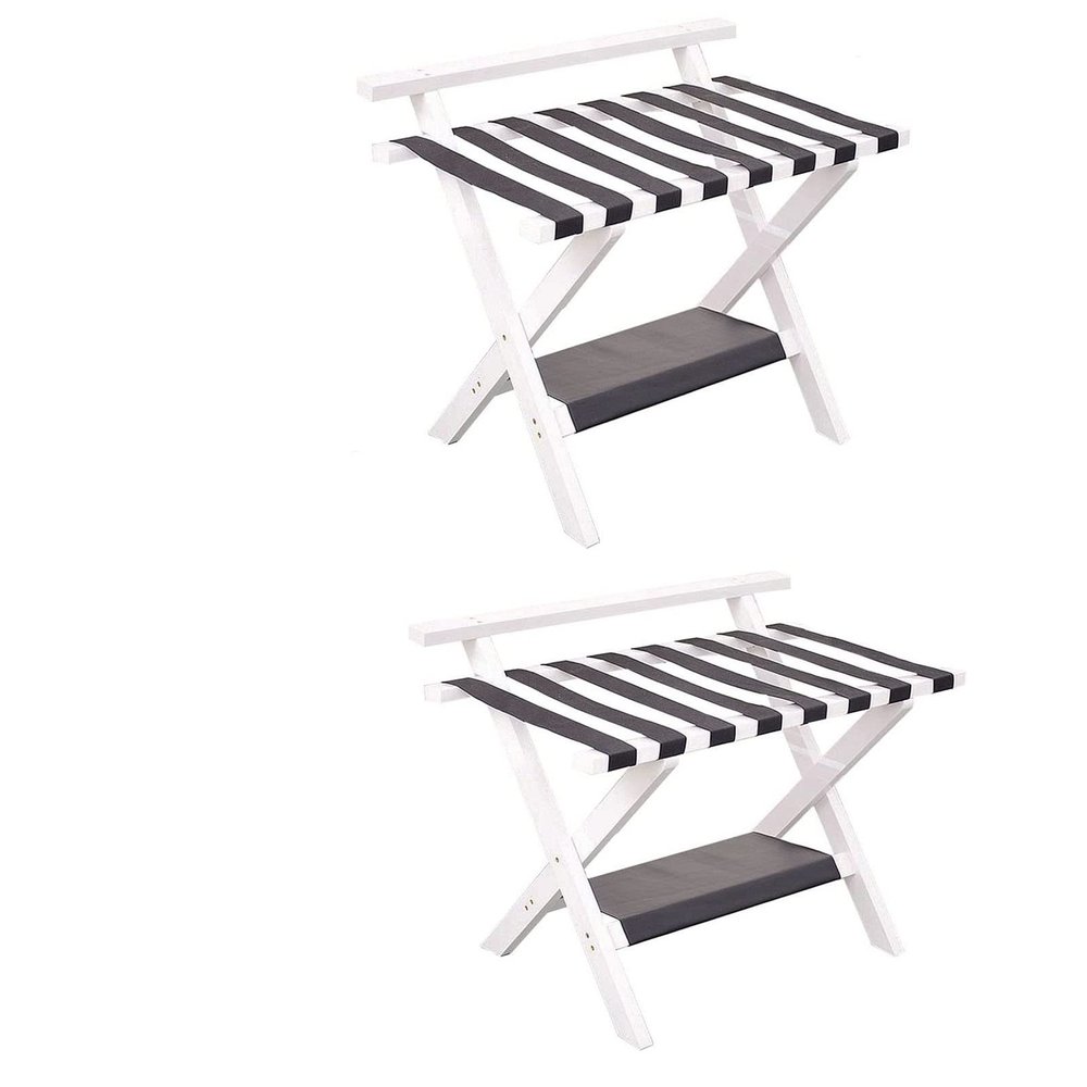 IOCCIOBB 2 Pack Folding Luggage Rack - Bedroom Suitcase Stand, Space Saving Suitcase Holder, with Shoe Shelf Hotel Storage Rack, Travel Break Folding Stool (Color : White)