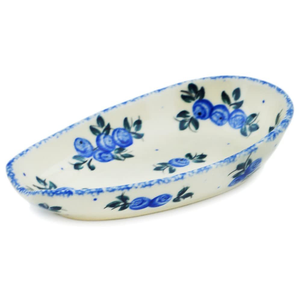 Polmedia Polish Pottery Spoon Rest UNIKAT - Blue Berry Special Pattern Handmade in Boleslawiec Poland + Certificate of Authenticity