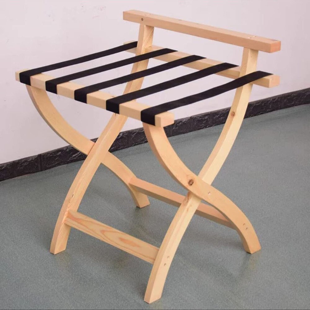 IOCCIOBB Folding Suitcase Luggage Rack, Wooden Luggage Rack Curved Legs with Nylon Straps Luggage Rack, for Bedroom Hotel Guest Room, 60 * 47 * 68Cm (Size : 1pcs)
