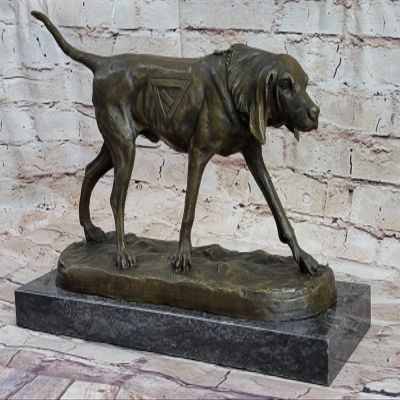 Signed Solid Bronze Foxhound Dog Sculpture Statue Hand Made Marble Base Figurine Art Sale Gift Deal by Think Bronze
