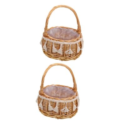 Cabilock 2pcs Portable Bride Flower Basket Small Woven Floral Basket for Weddings for Photos Petals and Candy Practical Handle Design for Easy Carrying