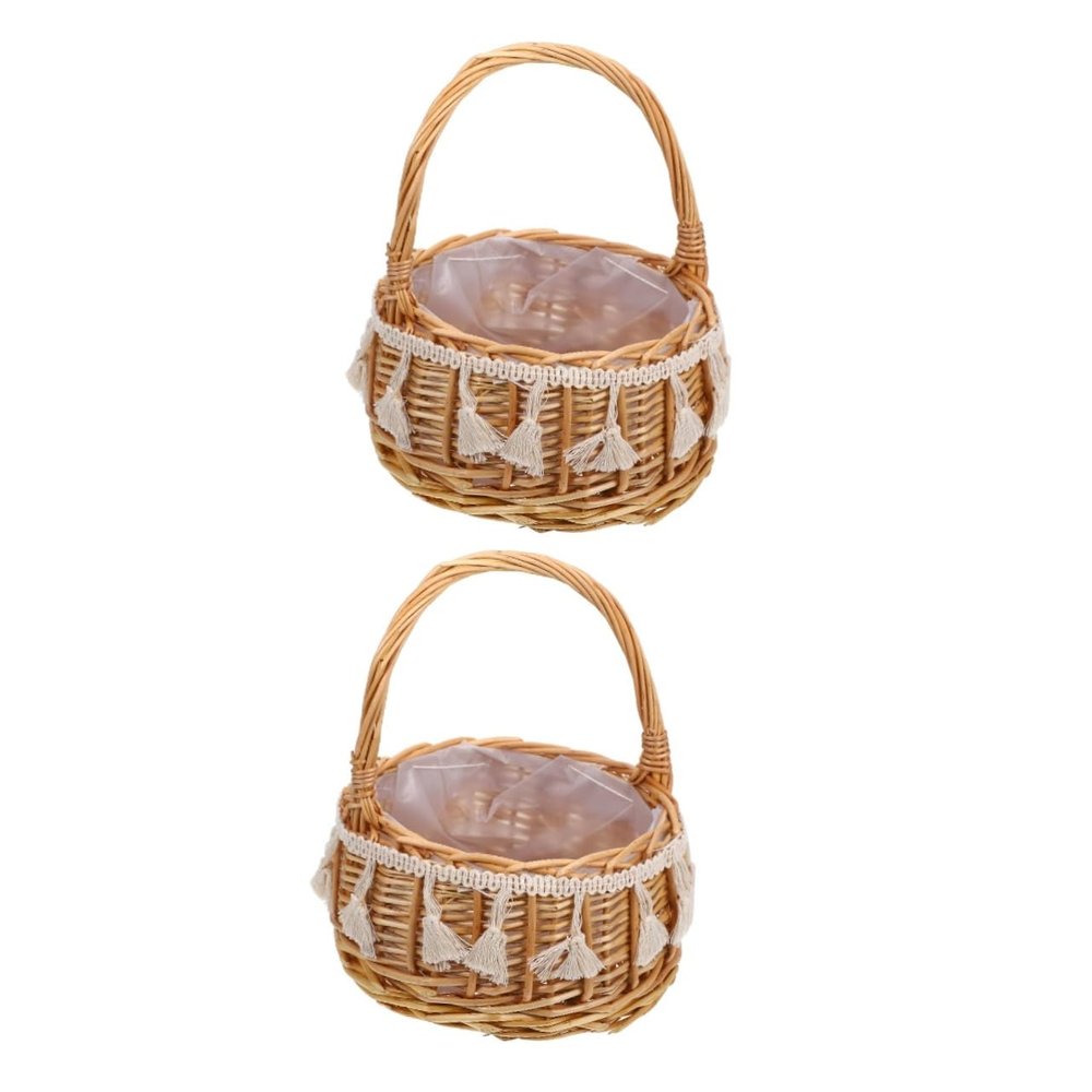 Cabilock 2pcs Portable Bride Flower Basket Small Woven Floral Basket for Weddings for Photos Petals and Candy Practical Handle Design for Easy Carrying
