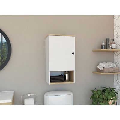 TUHOME St. Angelo Medicine Cabinet with 2 Internal Shelves, Single Door, and 1 Shelf Light Oak-White