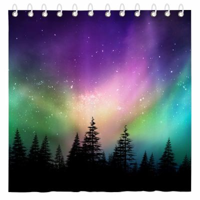 Colorful Aurora Shower Curtain for Bathroom Northern Borealis Forest Sky Nature Printed waterproof fabric shower curtain for bathroom home decoration Shower Curtain Set for Bathroom 70 x 70 Inch