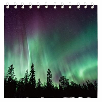 Colorful Aurora Shower Curtain for Bathroom Forest Northern Borealis Sky Nature Printed waterproof fabric shower curtain for bathroom home decoration Shower Curtain Set for Bathroom 70 x 70 Inch