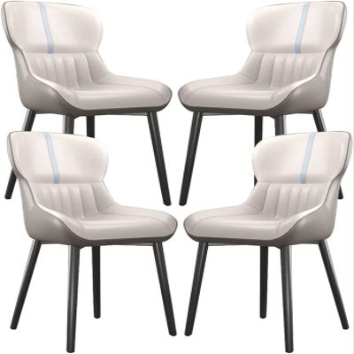 REROM Dining Chairs Set of 4,Modern PU Leather with Carbon Steel Metal Chair Legs Kitchen Counter Lounge Living Room Reception Chair Chairs (Color : Light Gray, Size : 85 * 48 * 40cm)