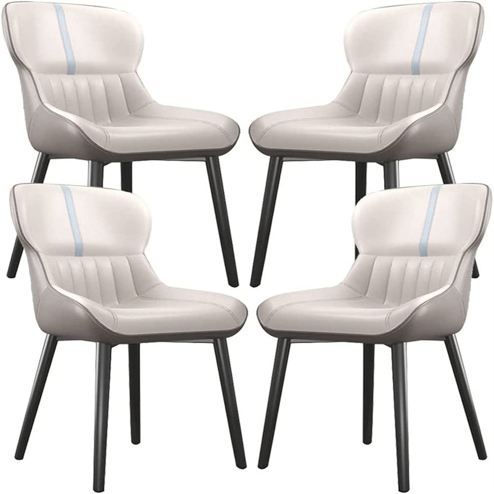 REROM Dining Chairs Set of 4,Modern PU Leather with Carbon Steel Metal Chair Legs Kitchen Counter Lounge Living Room Reception Chair Chairs (Color : Light Gray, Size : 85 * 48 * 40cm)