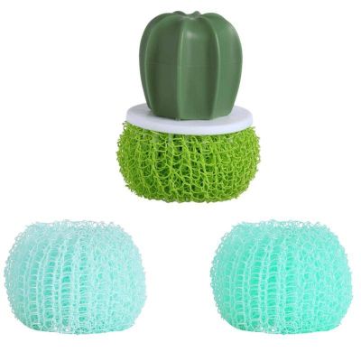 HITBOD Creative Cactus Cleaning Scrub Pan, Nano Cleaning Ball, Cleaning Kitchen Brush, Dish Brush