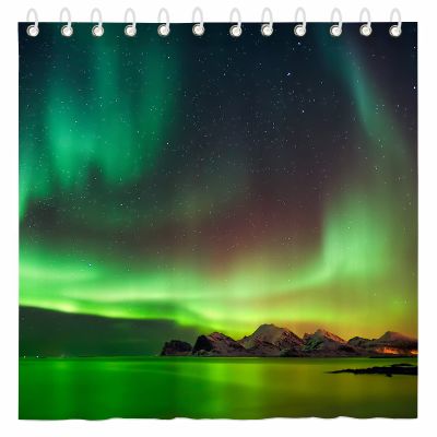 Aurora Borealis Shower Curtain for Bathroom Colorful Northern Nature Galaxy Green Printed waterproof fabric shower curtain for bathroom home decoration Shower Curtain Set for Bathroom 70 x 70 Inch
