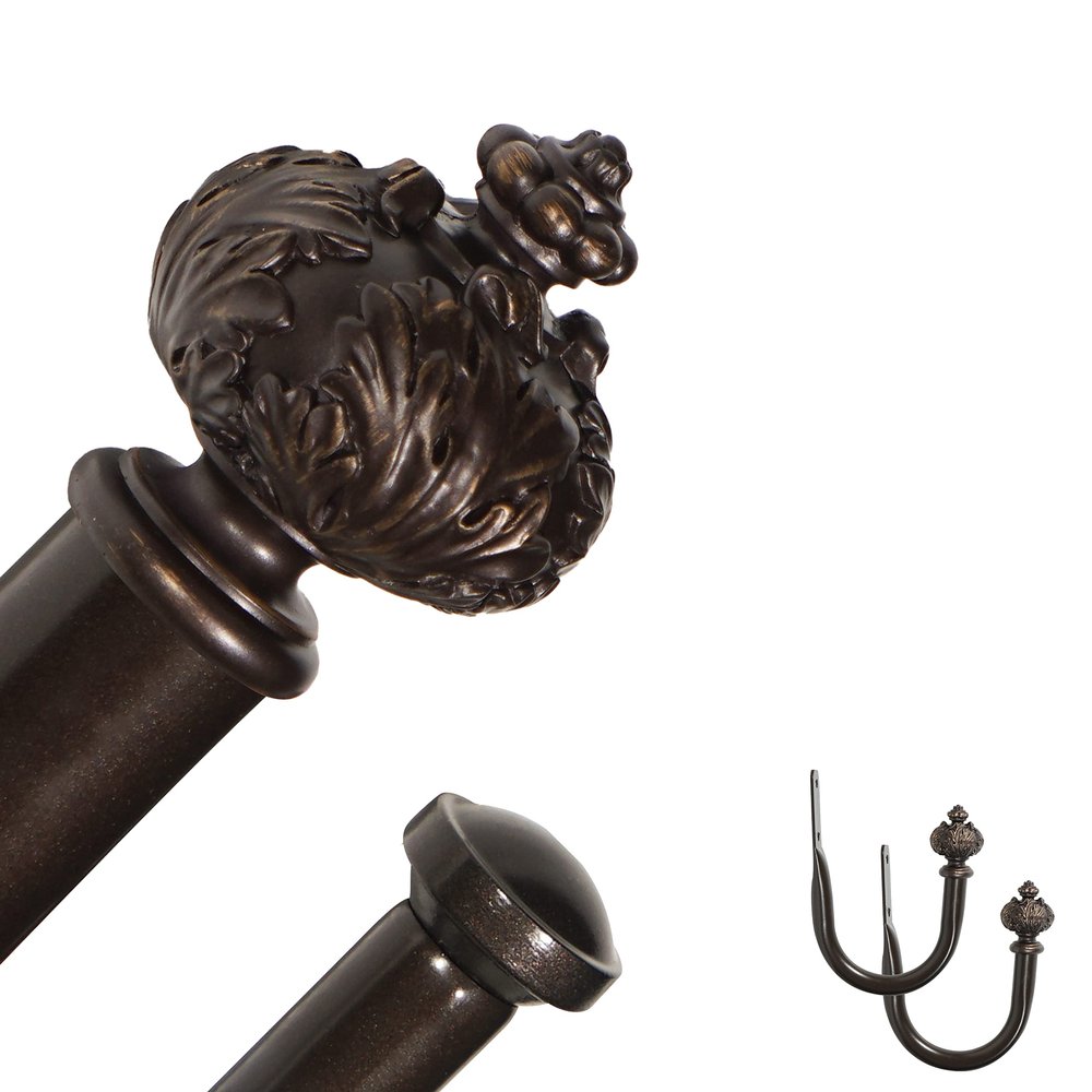 Rydenia 1" Double Curtain Rod with Albert Finials and holdbacks,Bronze gold,48-84