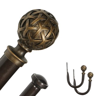 Rydenia 1" Double Curtain Rod with Geo Ball Finials and holdbacks,Pompeii Bronze,28''to 48''