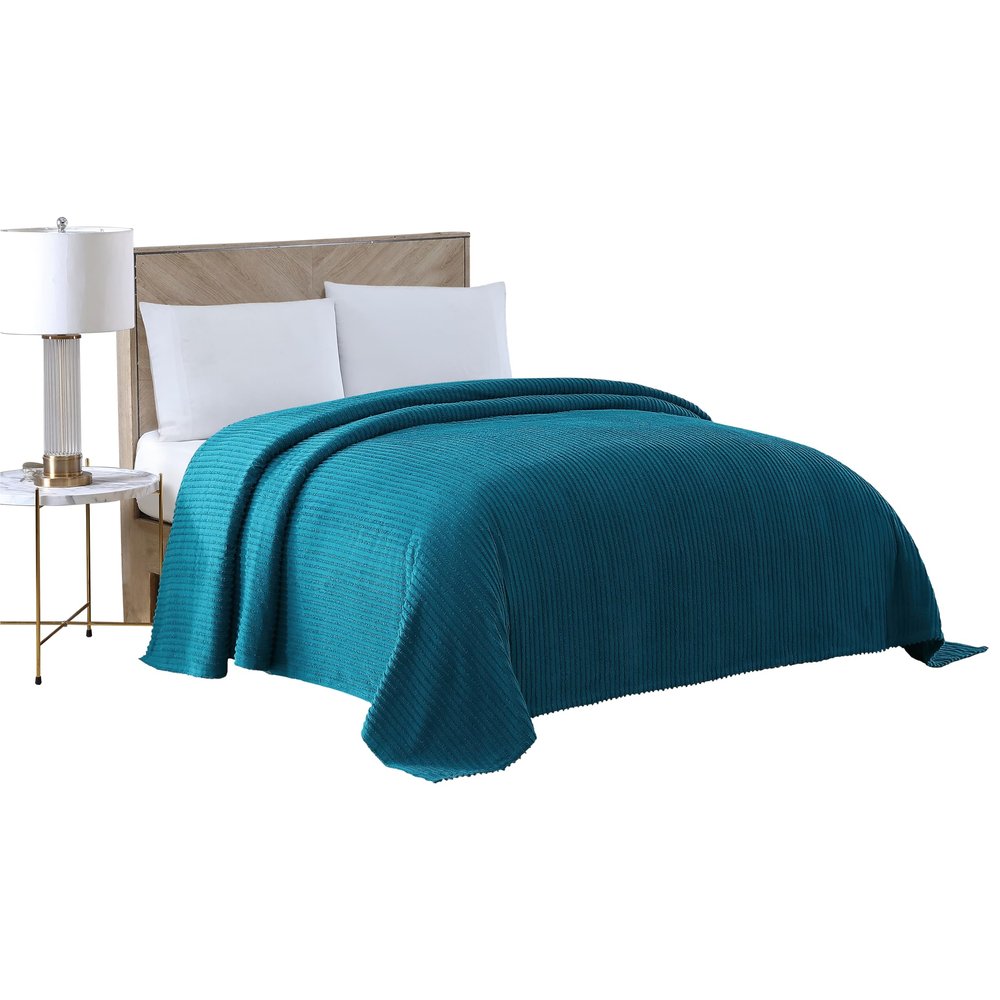 Beatrice Home Fashions Channel Chenille Bedspread, Twin, Peacock