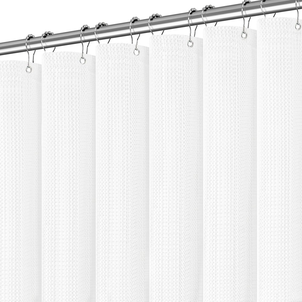 PANGSINNE Long White Shower Curtain Waterproof Large Heavy Duty Fabric Shower Curtains for Bathroom, Machine Washable Tall 256GSM Modern for Spa Hotel with 12 Metal Hooks, 72Wx78H