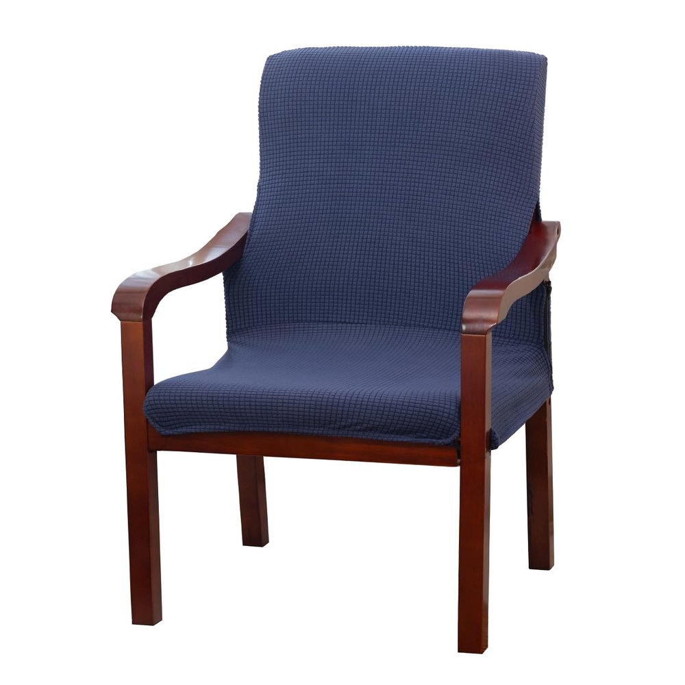 Deisy Dee Stretch Arm Chair Covers, Mid Century Chair Slipcovers, Accent Chair Covers (Navy)