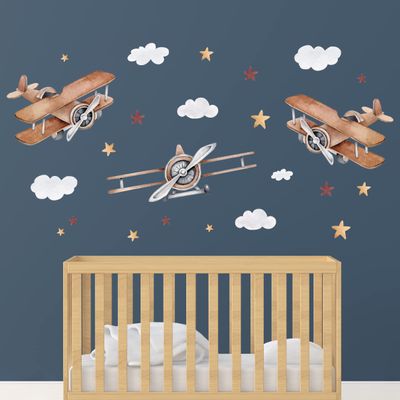 BEHARCOLORS Large Airplane Wall Decals for Kids - Modern Multicolor Cartoon Plane Nursery Wall Stickers - Vinyl Wall Decals