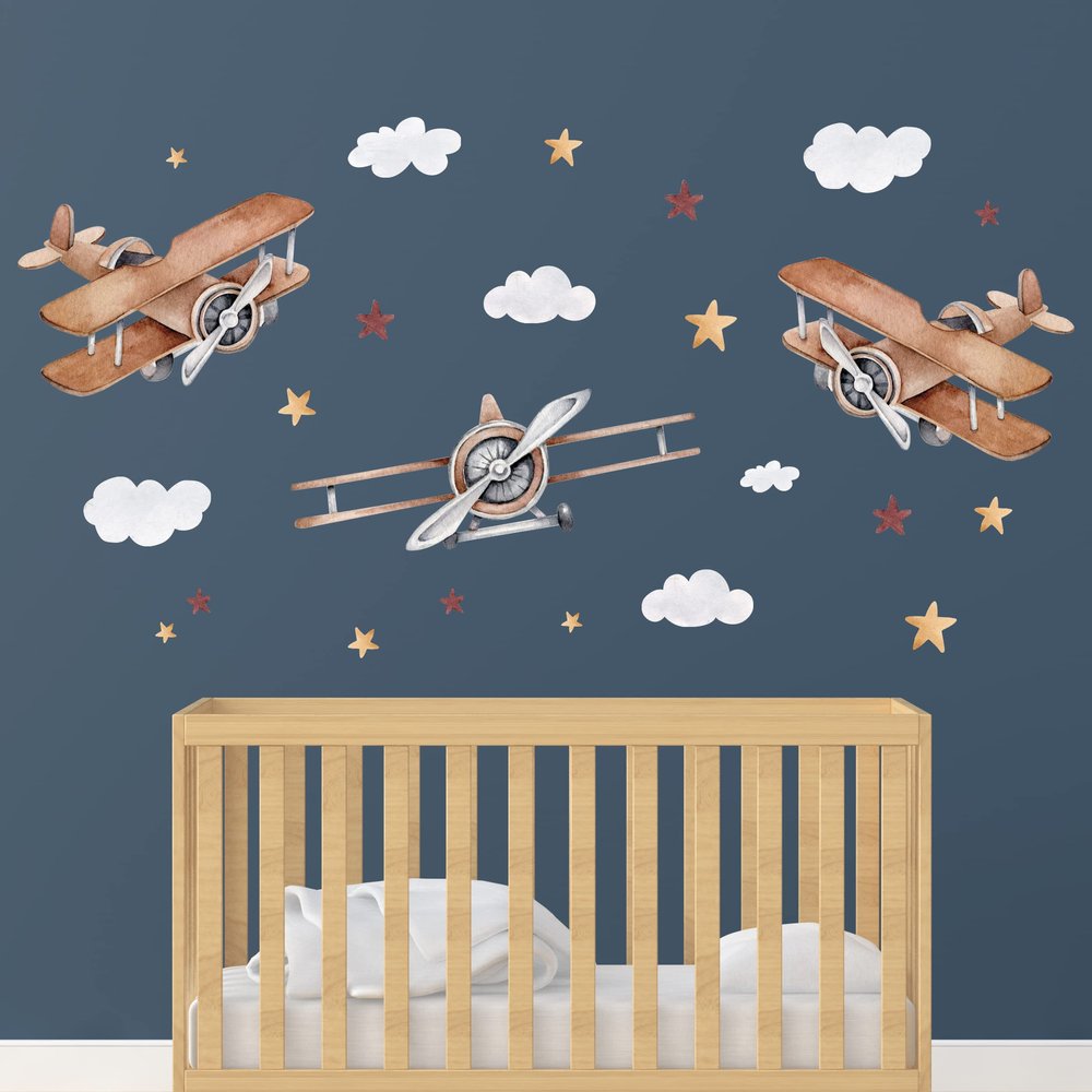 BEHARCOLORS Large Airplane Wall Decals for Kids - Modern Multicolor Cartoon Plane Nursery Wall Stickers - Vinyl Wall Decals