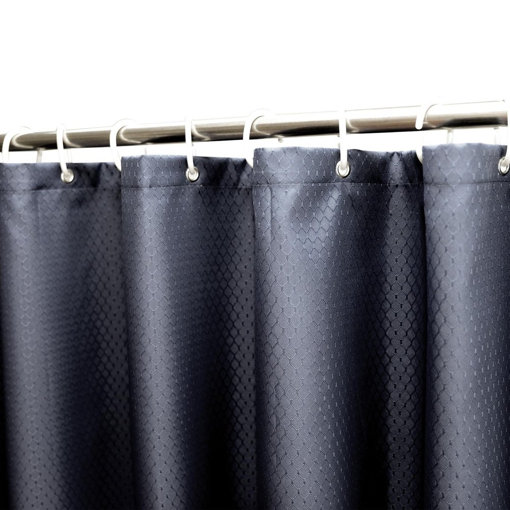 YISURE Black Short Shower Curtain for Walkin Tub, Polyester Fabric Waterproof Bath Curtain Sets with 12 Plastic Hooks, 70x60''