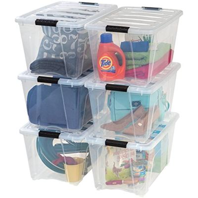 Plastic storage boxes with safety lids and latches, transparent, durable, stackable, organizable tote boxes, toys for general organization of garage large