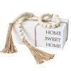 Decorative Books for Home Decor, White Faux Books for Decoration, Rustic Farmhouse Stacked Display Books with 52in Wood Bead Garland for Coffee Tables Living Room, (Home Sweet Home) view 1