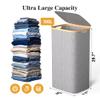 Foluck Large Laundry Hamper, 100L Waterproof Laundry Basket with Lid and Removable Bag, Collapsible Tall Clothes Hamper with Bamboo Handles for Clothes Toys in Dorm Bedroom Bathroom, Grey view 2