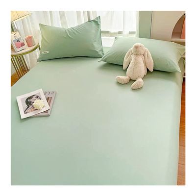 3 Piece Set Queen Fitted Sheet with Elastic Straps at Corners 100% Cotton Deep Pocket and 2 Pillowcases Fits 15-20cm Mattress (Color : Green C, Size : 150x200cm+20cm)