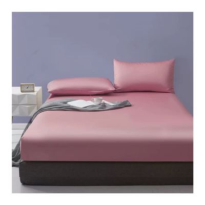 GXFWJD 3 Piece Set Stay Fitted Single Sheet 100% Cotton with Elastic Straps at Corners Fits 15-30CM Mattress Fitted Sheet and 2 Pillowcases (Color : Beansand, Size : 200x220cm+35cm)