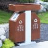 Outdoor Trash can Outdoor Trash Can Large Outdoor Courtyard Trash Can Double Bucket Classification Trash Bin Elegant Wood Grain Trash Can with Flower Box Garbage can view 4