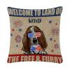4th of July Farmhouse Throw Pillow Covers 16x16,Personalized Dog Name Welcome to The Land of The Free & Furry Square Cotton Linen Decorative Pillowcase Cushion Cover for Sofa Couch Chair Bedroom view 1