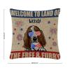 4th of July Farmhouse Throw Pillow Covers 16x16,Personalized Dog Name Welcome to The Land of The Free & Furry Square Cotton Linen Decorative Pillowcase Cushion Cover for Sofa Couch Chair Bedroom view 2