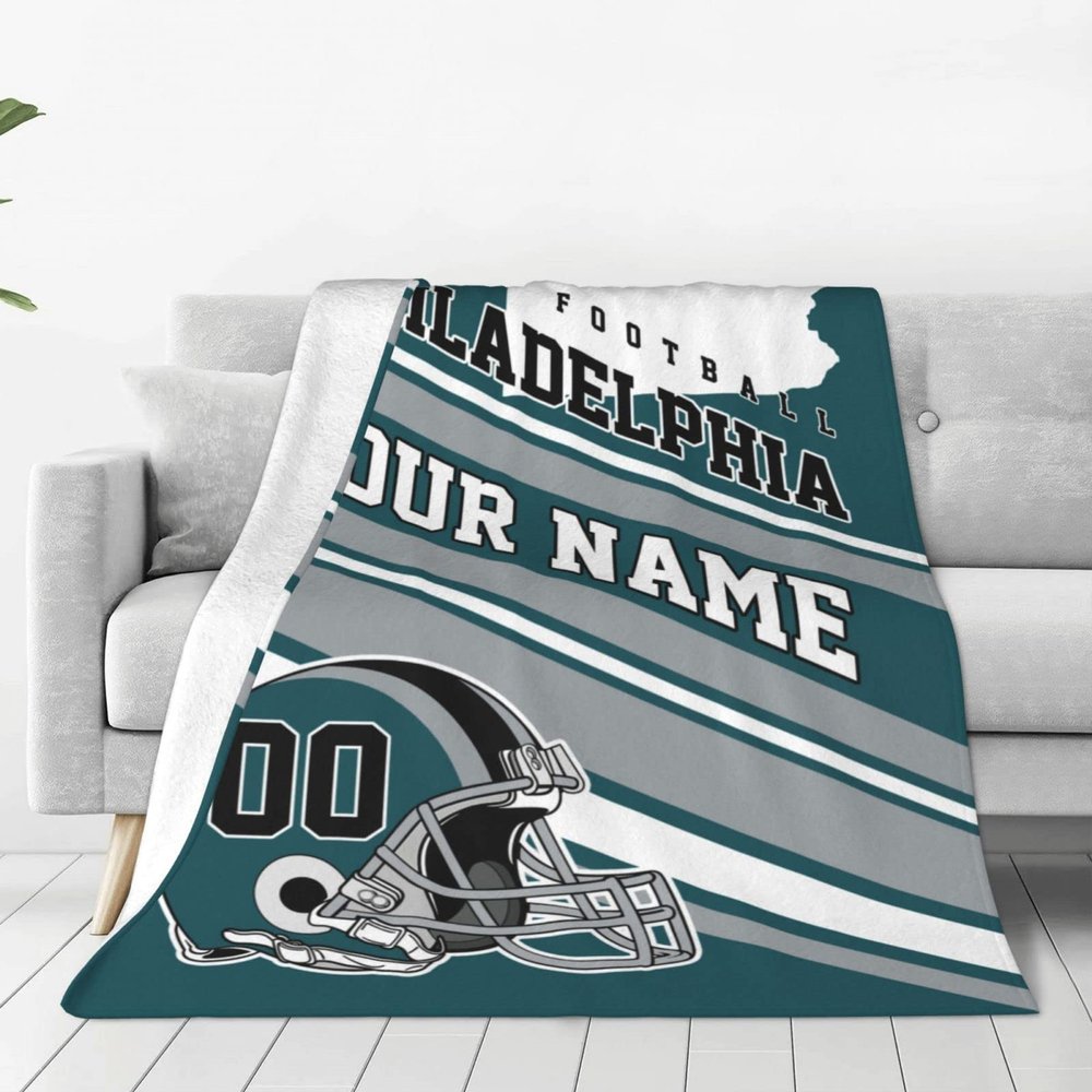 Cokpet Philadelphia Throw Blanket Custom Football Style Blanket Personalized Any Name and Number Customized Blankets Gifts for Men Women Youth Fans
