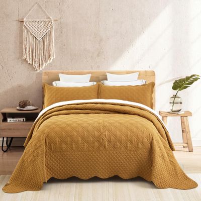 HZ & HY Oversized King Bedspread Yellow - Luxury Collection - 100% Linen, Ultra Soft & Lightweight, Reversible, 3 Piece, Yellow