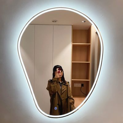 50x70cm Smart Wall Mirror Bathroom Mirror with LED Lights Vanity Mirror Warm/Warm White/White + Adjustable Brightness 60x80cm Modern Asymmetric Decorative Mirror (Size : 50x70cm/19.7x27.6in)