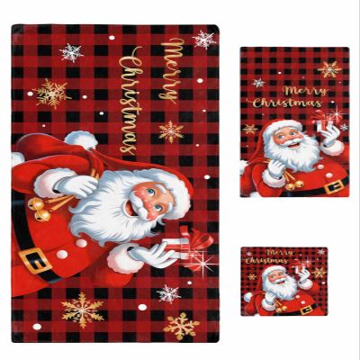 Christmas Bath Towels Set of 3, Christmas Santa Black and Red Buffalo Plaid Bathroom Towels Set,Soft Absorbent Bath Towel Hand Towel Washcloth Decorative Towels for Bathroom kitchen Gym Spa