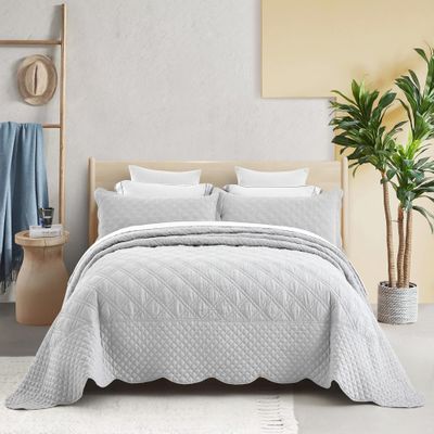 HZ & HY Oversized King Bedspread Grey - Luxury Collection - 100% Linen, Ultra Soft & Lightweight, Reversible, 3 Piece, Grey