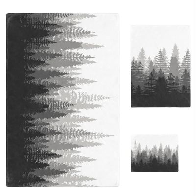 Bath Towels Set of 3, Forest Tree Silhouette Dark Gray Abstract Gradient Bathroom Towels Set,Soft Absorbent Bath Towel Hand Towel Washcloth Decorative Towels for Bathroom kitchen Gym Spa