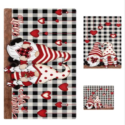 Bath Towels Set of 3, Valentines Be Mine Love Gnome Red Heart Rose Floral Black White Plaid Bathroom Towels Set,Soft Absorbent Bath Towel Hand Towel Washcloth Decorative Towels for Bathroom kitchen