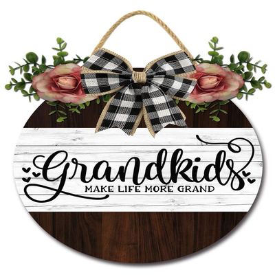 Isaric Grandkids Make Life Grand Sign - Grandkids Signs for Home Decor - Grandparents Gift - Gifts for Home Decor - Rustic Wall Decor 12"x12"
