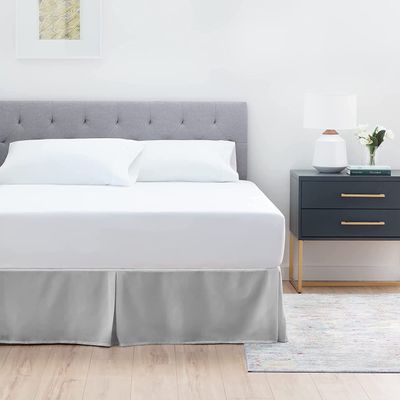 600 TC Cotton Box Pleated Bedskirts for Queen Size 18 Inch Easy Fit Easy Care Fade & Wrinkle Resistant, Split Corner Bedskirt Queen Size (60 x 80 Inch), Silver Grey