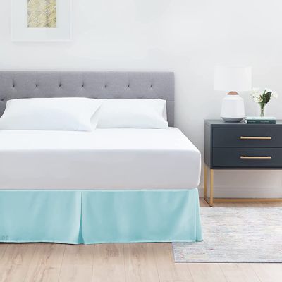600 TC Cotton Box Pleated Bedskirts for Queen Size 18 Inch Easy Fit Easy Care Fade & Wrinkle Resistant, Split Corner Bedskirt Queen Size (60 x 80 Inch), Aqua Blue