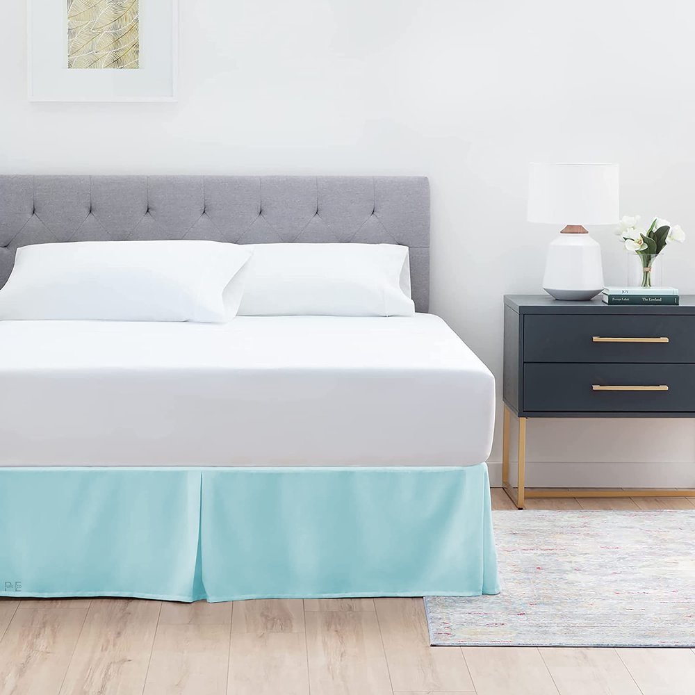 600 TC Cotton Box Pleated Bedskirts for Queen Size 18 Inch Easy Fit Easy Care Fade & Wrinkle Resistant, Split Corner Bedskirt Queen Size (60 x 80 Inch), Aqua Blue
