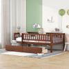 Bellemave Twin Size Bed Frame with Fence Railings and Storage Drawers, Wooden Montessori Style Kids Beds with Slats Support, Dual-use Daybed for Bedroom and Living Room, Walnut view 1