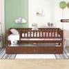 Bellemave Twin Size Bed Frame with Fence Railings and Storage Drawers, Wooden Montessori Style Kids Beds with Slats Support, Dual-use Daybed for Bedroom and Living Room, Walnut view 3