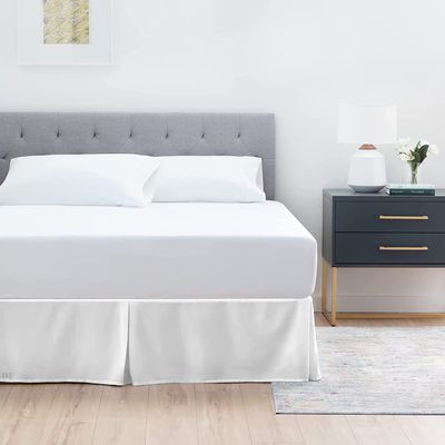 600 TC Cotton Box Pleated Bedskirts for Short Queen Size 18 Inch Easy Fit Easy Care Fade & Wrinkle Resistant, Split Corner Bedskirt Short Queen Size (60 x 75 Inch), White