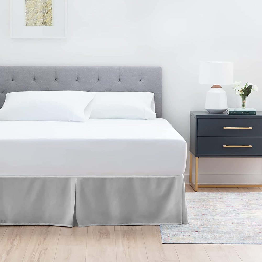 600 TC Cotton Box Pleated Bedskirts for RV Bunk Size 18 Inch Easy Fit Easy Care Fade & Wrinkle Resistant, Split Corner Bedskirt RV Bunk Size (42 x 80 Inch), Silver Grey