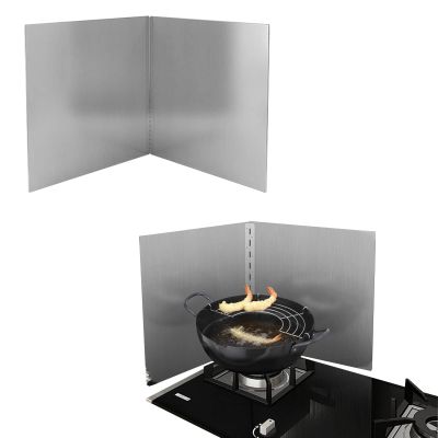2 Pieces Frying Pan Splatter Guard, Stainless Steel Backsplash for Stove, Grease Splatter Screen, Folding Design, Nonstick Oil, Not Easily Deformed, for Stove, Gas Range, Frying Pan (Color : Silver,