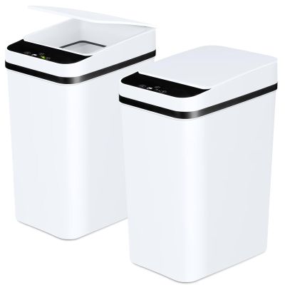 Anborry Bathroom Trash Cans with Lid 2 Pack 2.2 Gallon Touchless Automatic Motion Sensor Small Slim Garbage Can, Smart Electric Narrow Garbage Bin for Bedroom Office Kitchen (White)